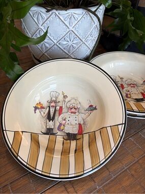 HD Designs Le Chef Ceramic Serving Pasta Bowls- Cream, Black, Tan (3)